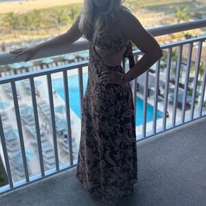 Floral cut out tie maxi dress